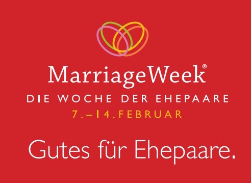 Logo der MarriageWeek mit Herzsymbol und dem Hinweis "Die Woche der Ehepaare, 7.–14. Februar, Gutes für Ehepaare"